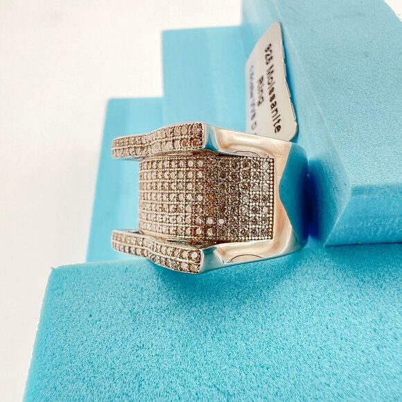 925 Sterling Sliver Moissanite Bridge Ring, 1.51ctw VVS Stones Hip Hop Jewelry B - Picture 7 of 8